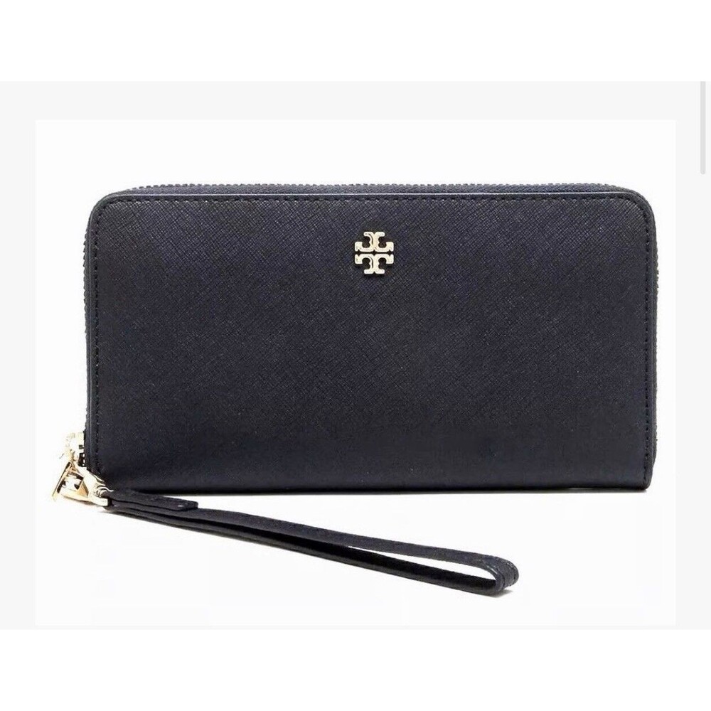 Tory Burch 136110 Emerson Wristlet Zip Continental Wallet Leather Navy Blue NWT